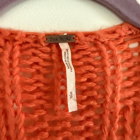 Free People Vibrant Coral Orange Knit Cardigan - Picture 2 of 7